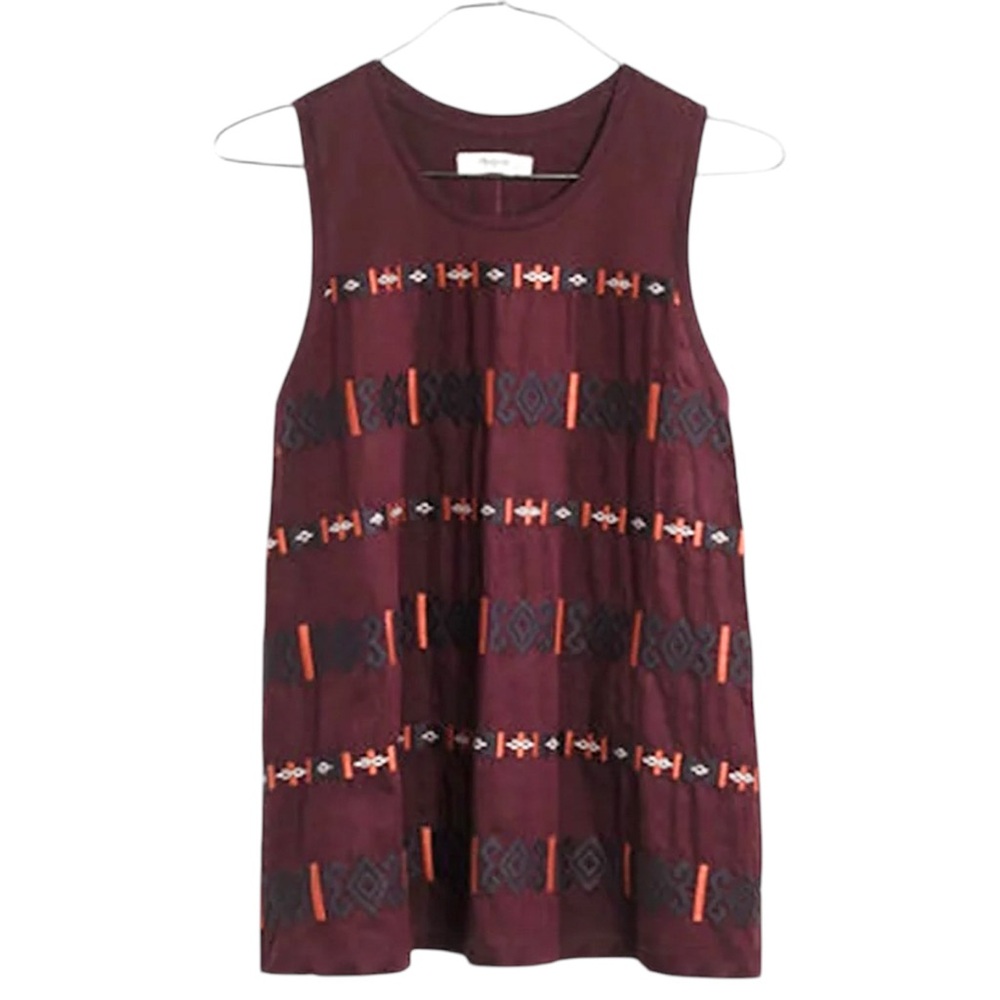 Madewell Burgundy Maroon Tank Top Embroidered Sleeveless Shirt — Size L